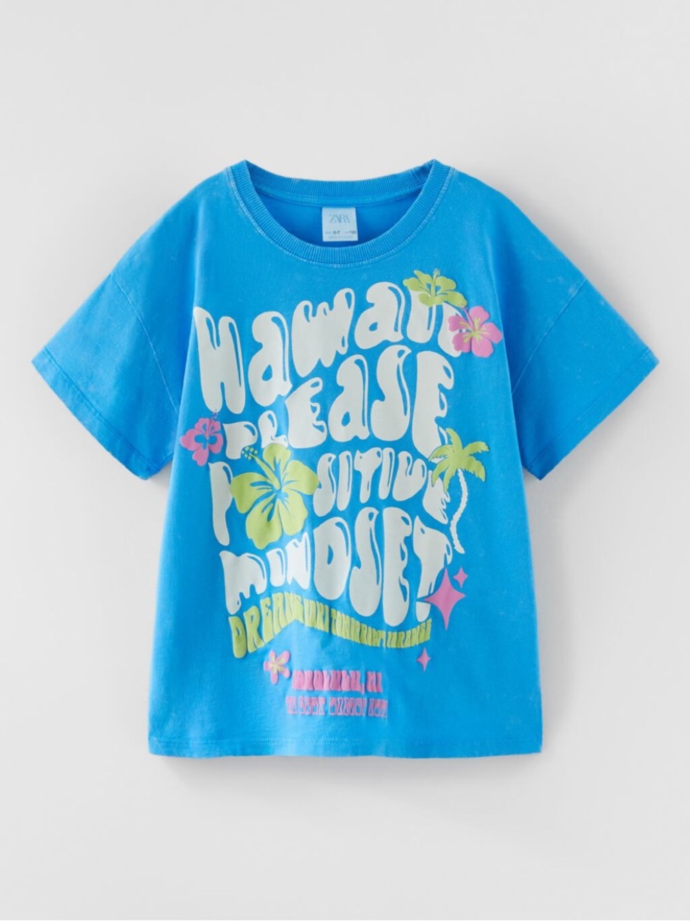 NWOT ZARA Kids Blue Graphic Tee with Tropical Print